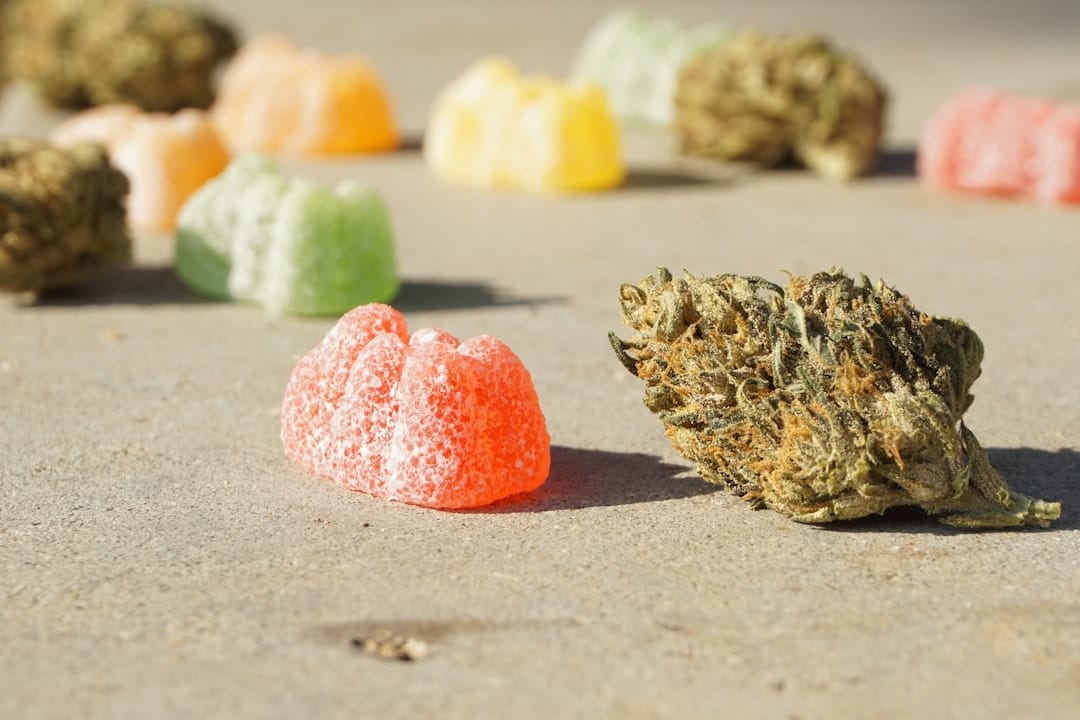 Assorted colourful cannabis gummy edibles in various shapes and flavours