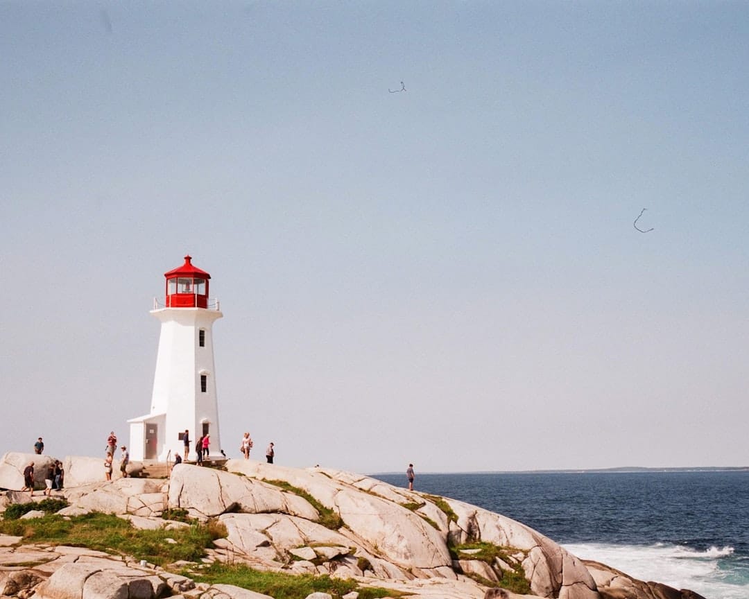 Nova Scotia lighthouse on rocky coast