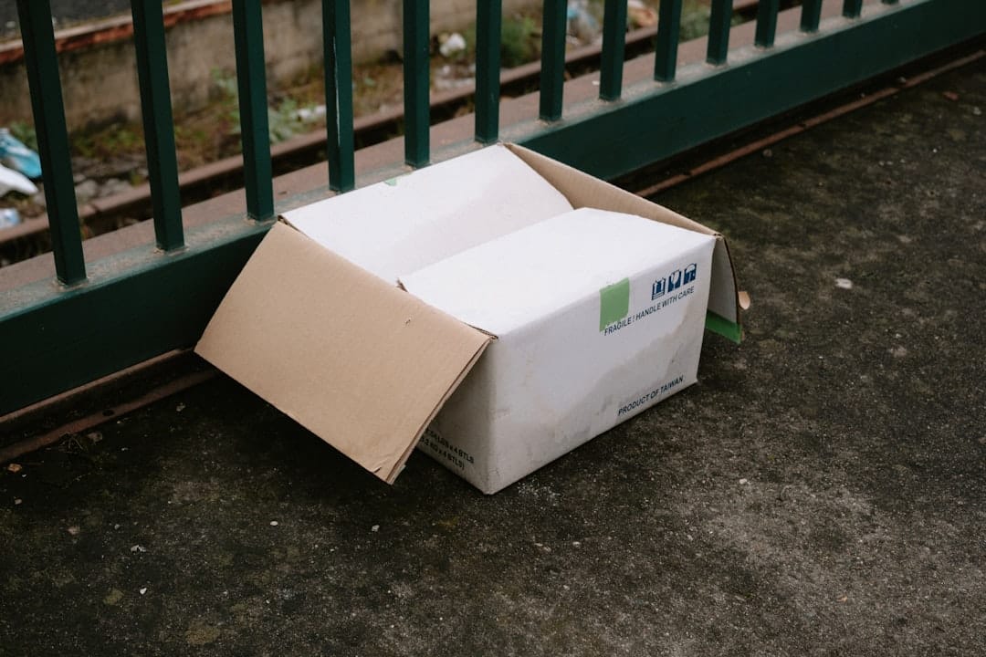 Cardboard parcel box delivered to a residential doorstep