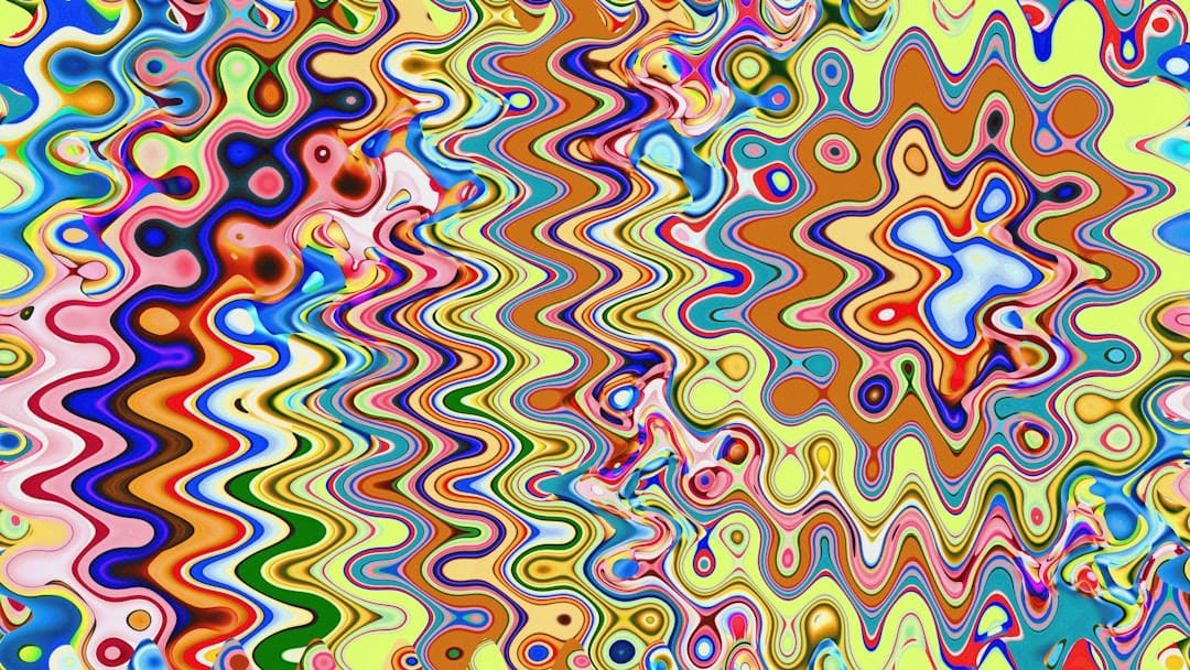 Colourful abstract wavy pattern representing psychedelic visual effects from Golden Teachers mushrooms