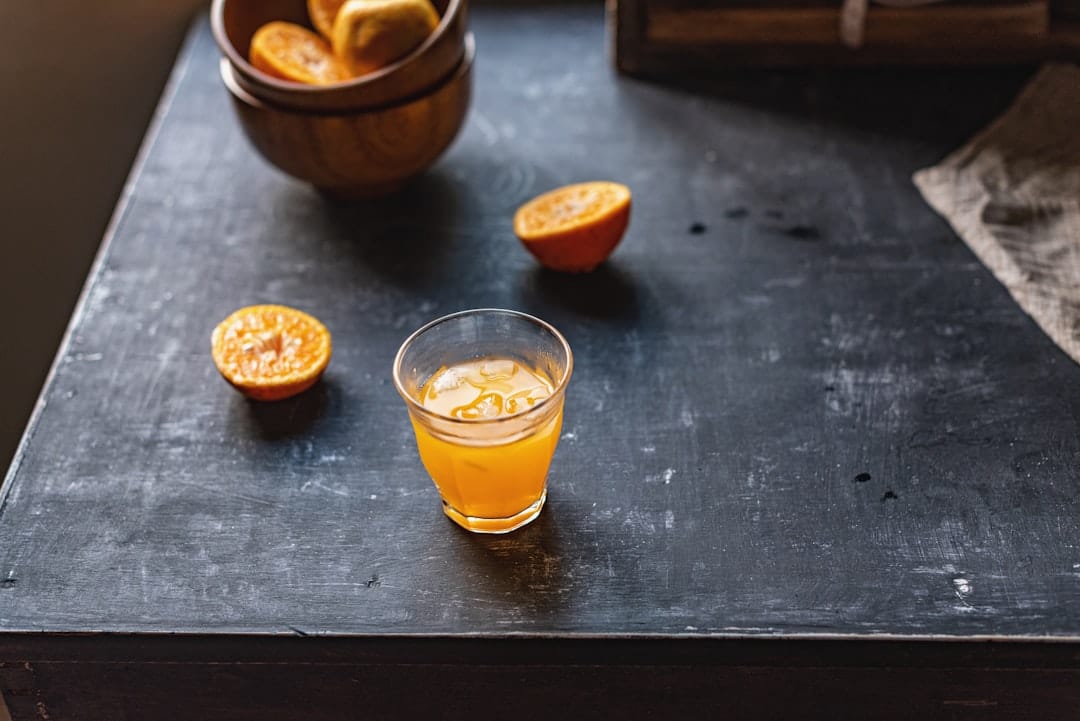 Fresh citrus mimosa drink representing the bright uplifting flavour profile of Purple Mimosa cannabis strain