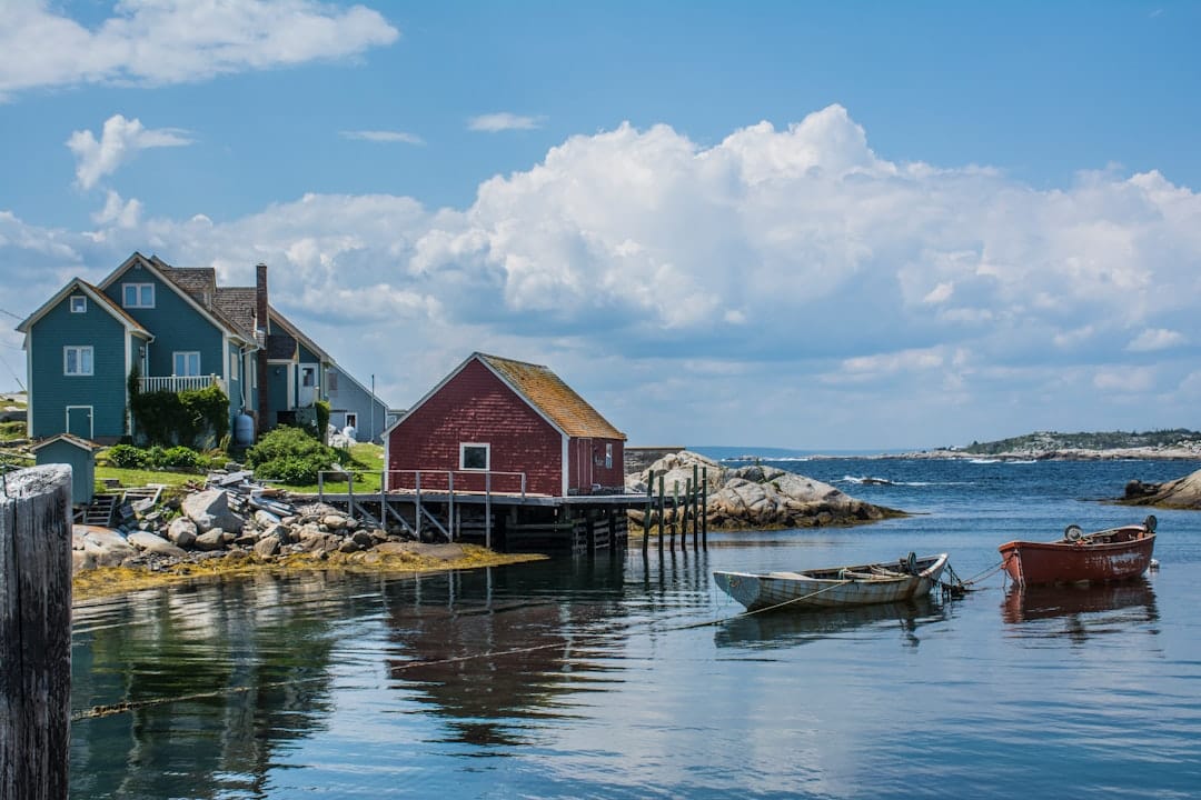 Wooden houses beside calm water on the Nova Scotia South Shore