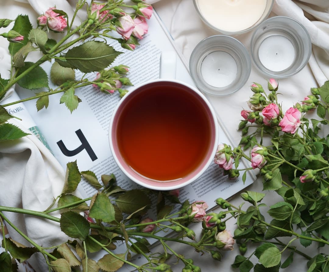 White ceramic mug of herbal tea representing calm and relaxation for anxiety relief