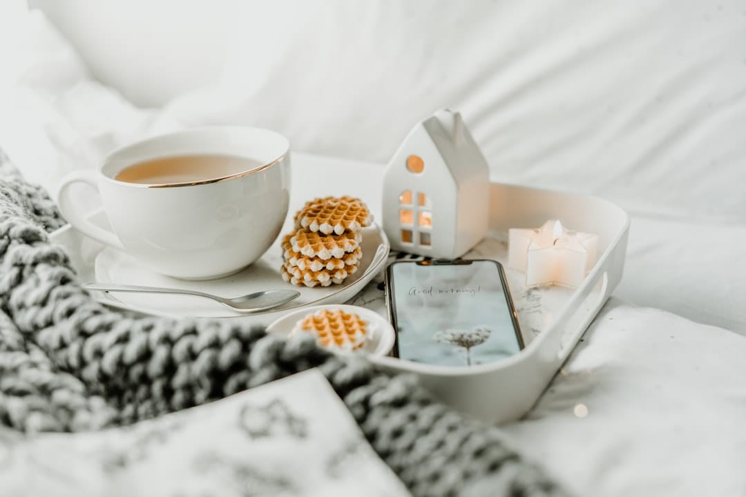 Relaxing evening with tea and treats representing the calm effects of CBD gummies