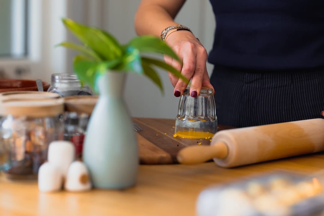 Kitchen preparation scene ideal for making cannabis edibles and infusions with popcorn buds