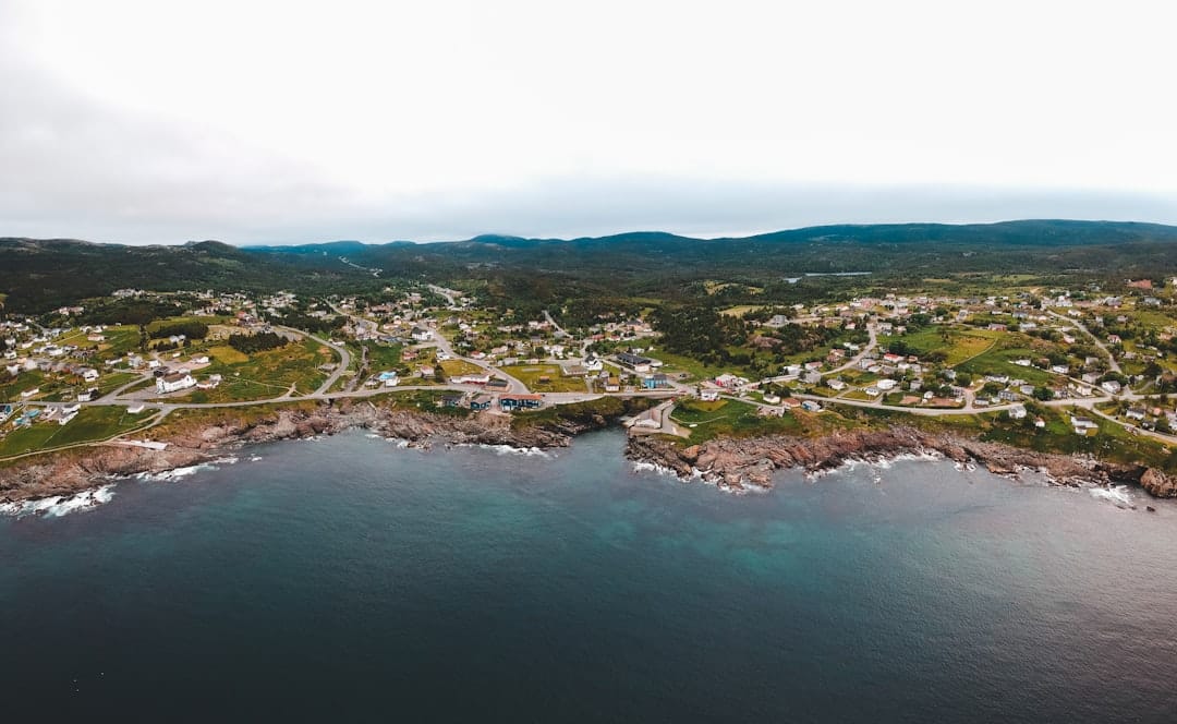 Aerial view of forested coastline near the Comox Valley on Vancouver Island