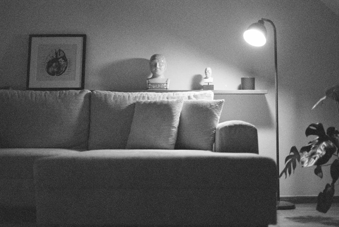 Warm dimly lit living room with sofa and a soft lamp, the kind of evening setting Bluefin Tuna AAAA- indica is built for