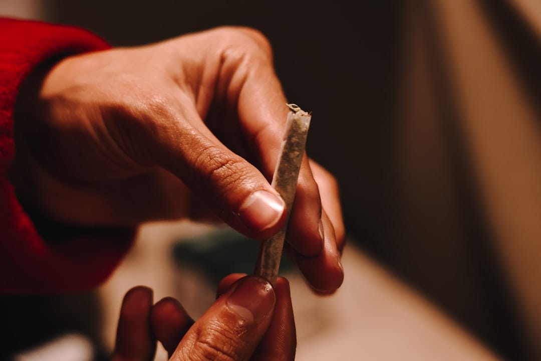 Close up of a person rolling a cannabis joint by hand, lifestyle imagery for Laval Quebec delivery