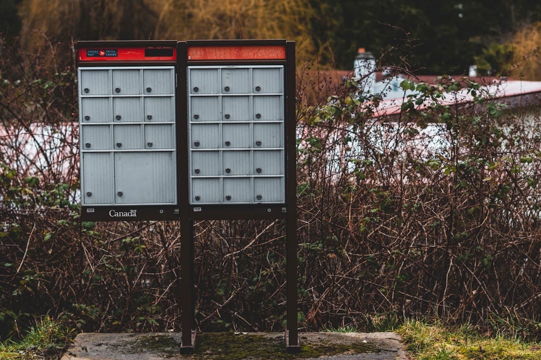 Rows of community mailboxes used by Canada Post for parcel delivery to Summerside addresses