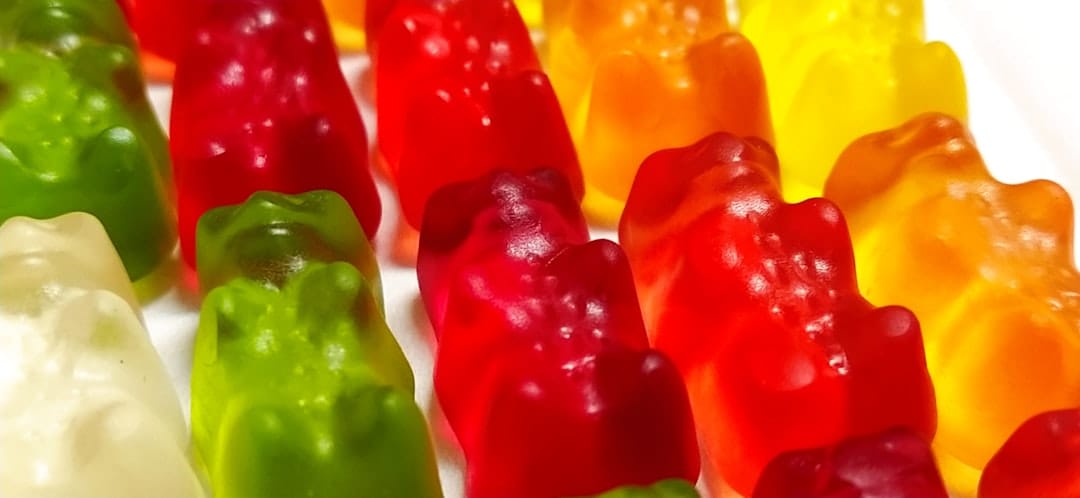 Assorted red, green and yellow THC gummies representing the best edibles online Canada