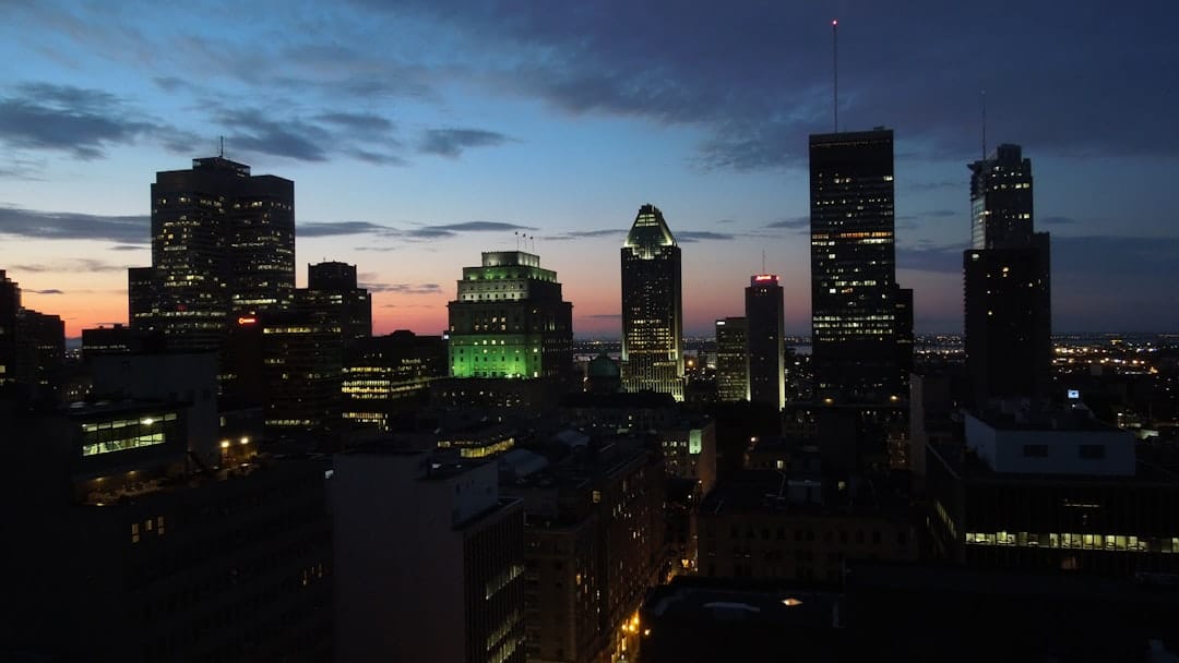Aerial view of Montreal city buildings near Laval Quebec
