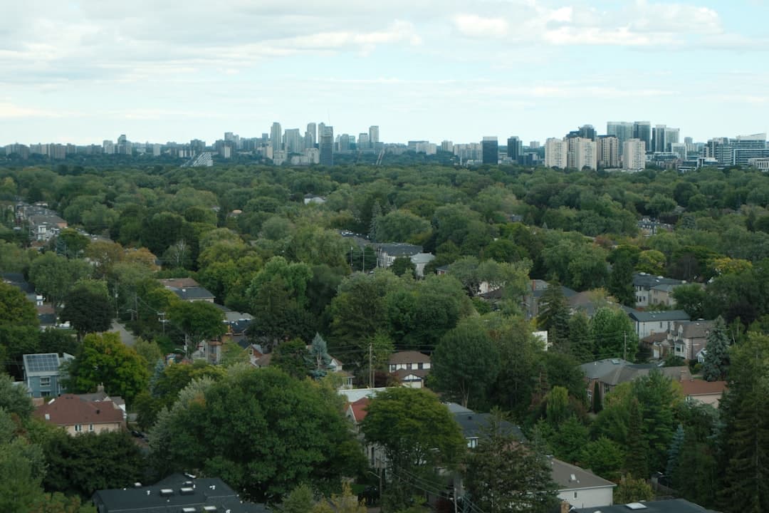 Suburban GTA neighbourhood near Woodbridge Ontario with Toronto skyline in the distance