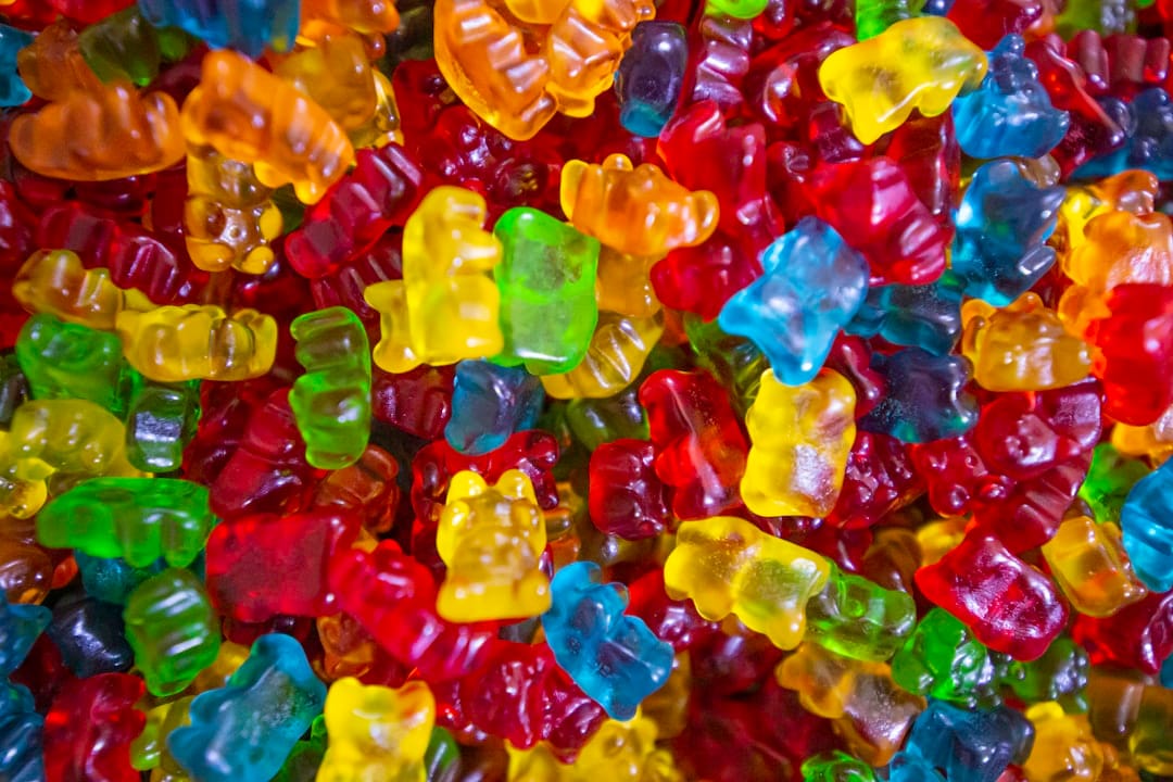 Colourful assortment of gummy candies representing full-spectrum cannabis edibles