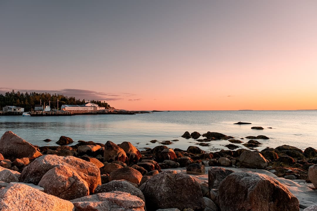 Rocky Bay of Fundy coastline near Digby Nova Scotia at sunset