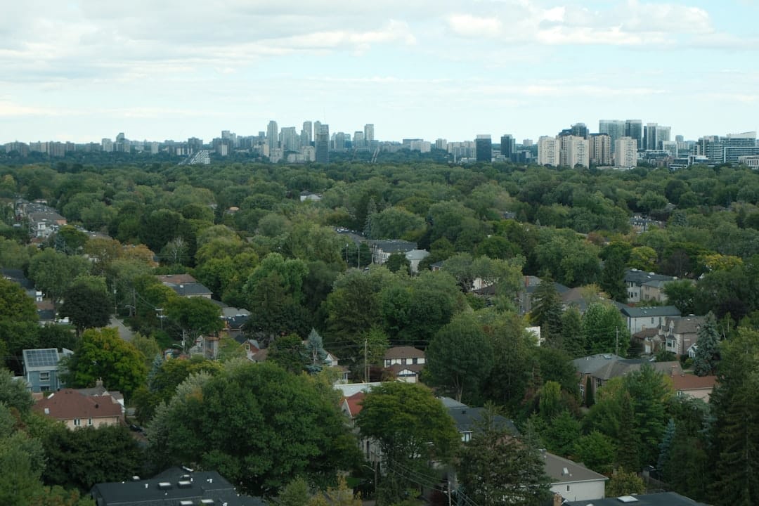 Suburban GTA neighbourhood near Woodbridge Ontario with Toronto skyline in the distance