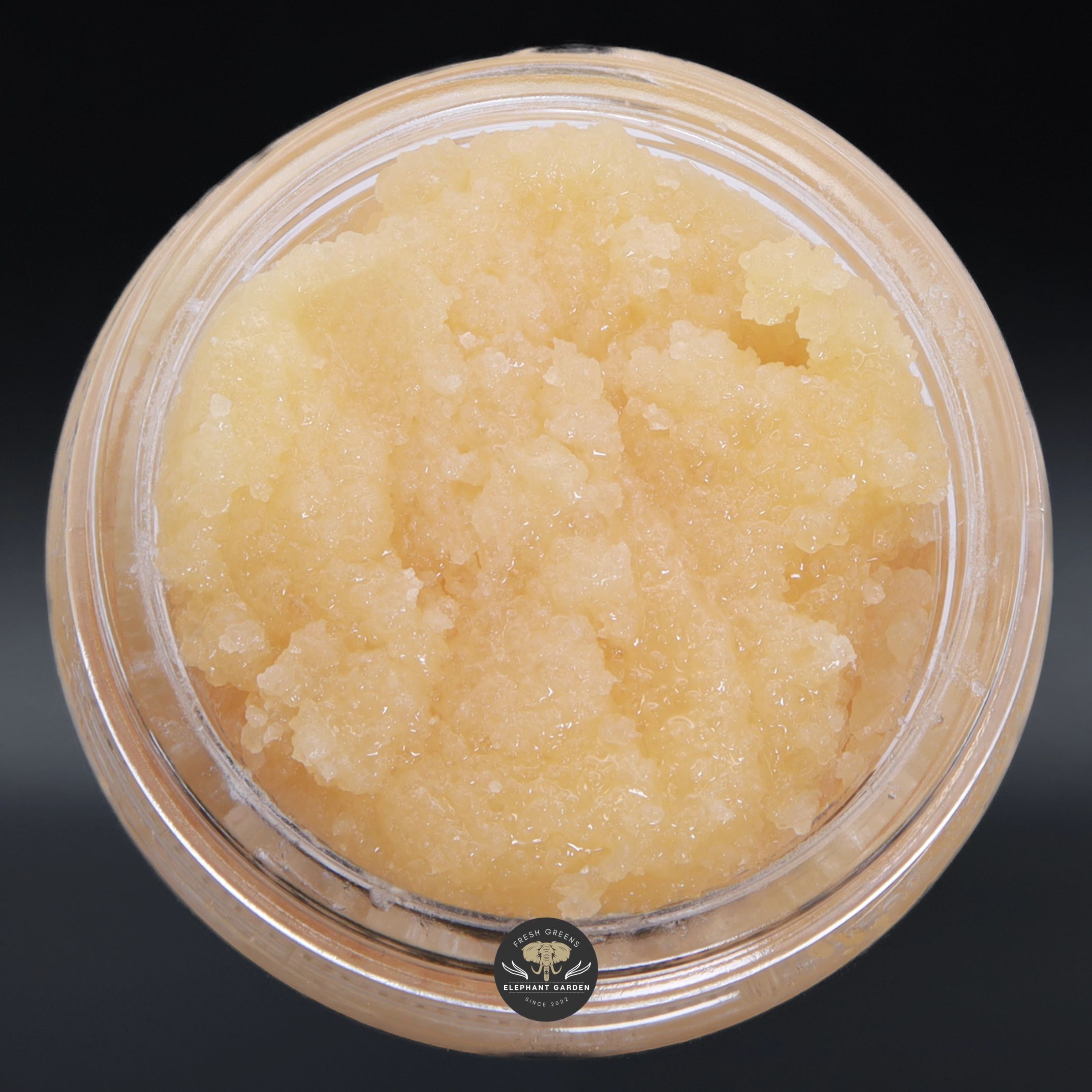 Purple Elephant live resin concentrate in a glass jar, close-up product photo