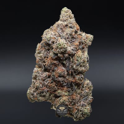 Death Valley AAAA indica flower, close-up product photo of dense frosted buds