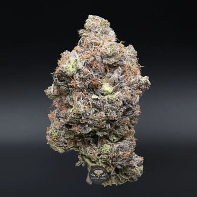 MKU AAAA indica flower, close-up of a dense frosty bud