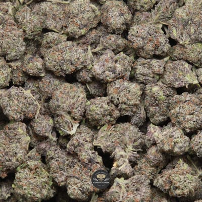 Diablo Death Bubba Popcorn indica flower: close-up of small frosted popcorn buds