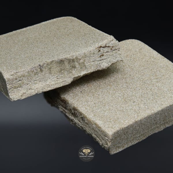 Blue Velvet Solventless Blonde Hash cut in half from Elephant Garden