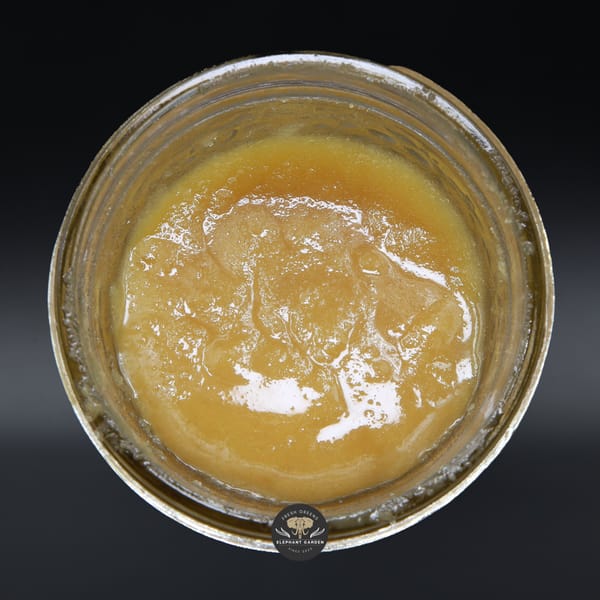 Jar of Hawaiian Skunk Live Resin from Elephant Garden batch date March 2026