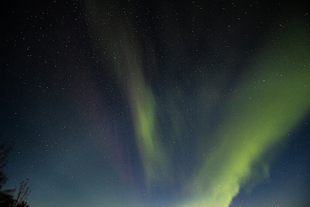 Vibrant green northern lights dancing across the Arctic sky above Nunavut