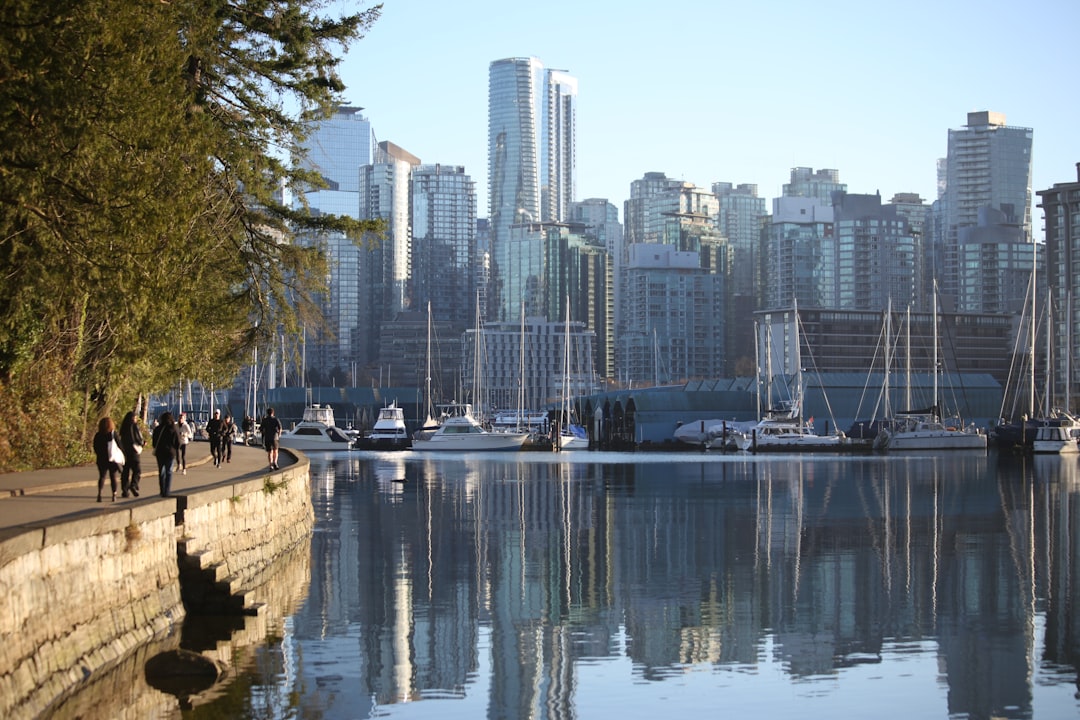 Vancouver city skyline and harbour at dusk representing weed delivery to Richmond BC