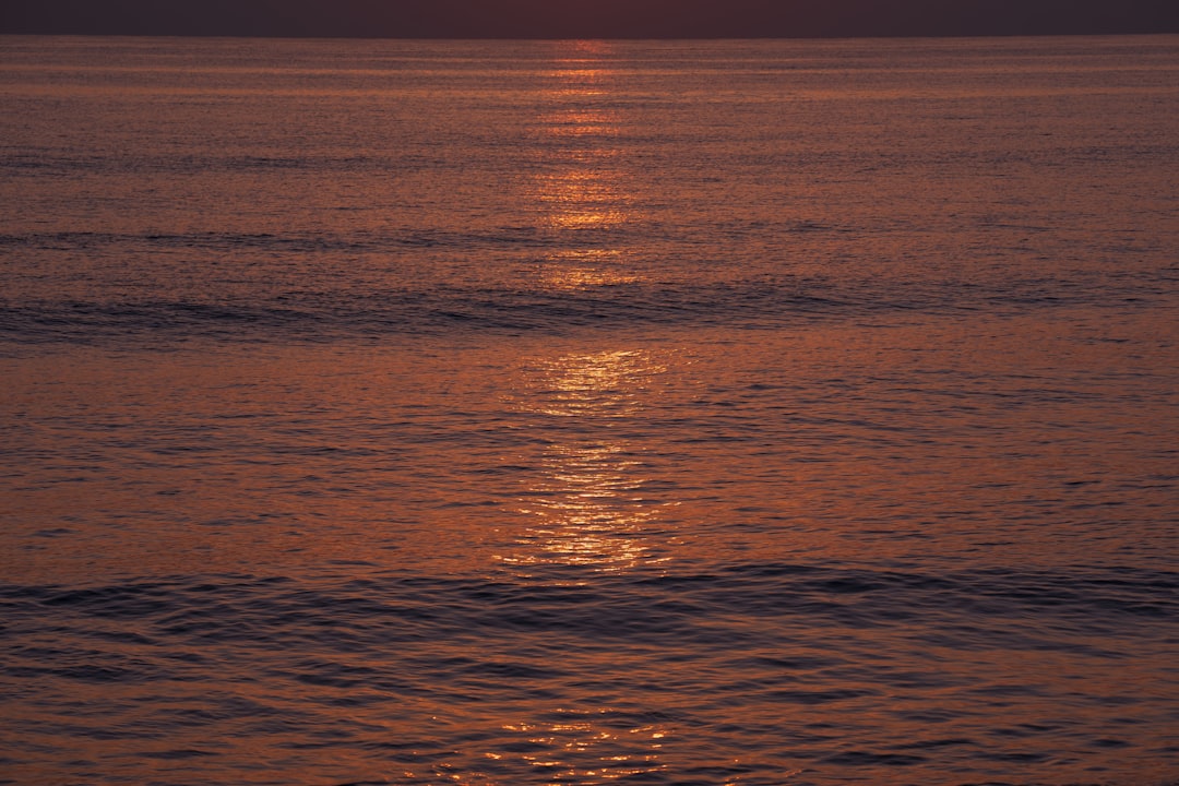 Calm sunset reflecting over still ocean water evoking the peaceful introspective effects of psilocybin mushrooms